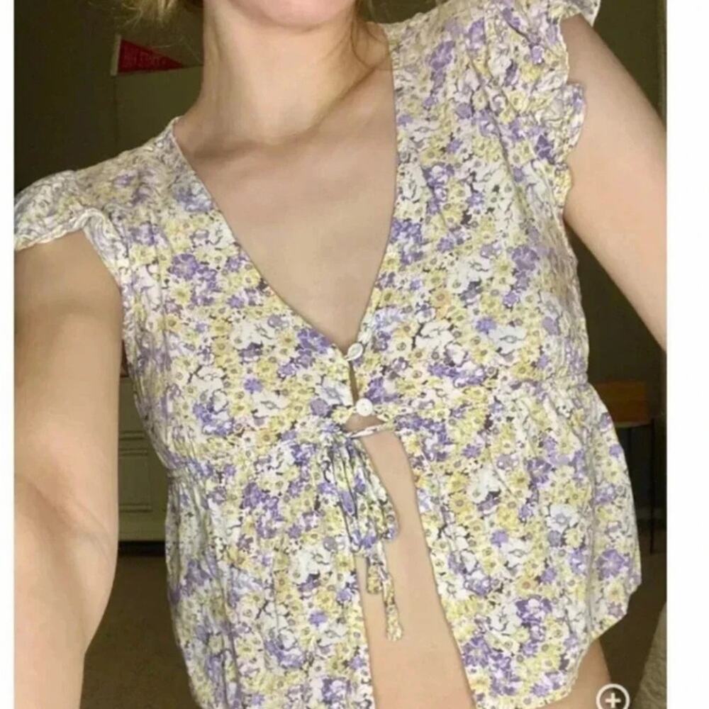 Wild Fable Floral Tie-Front Blouse - Purple and Yellow